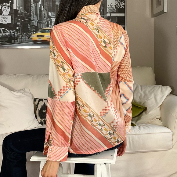 Vintage dagger collar aztec stripe print button down shirt - Picture 4 of 12